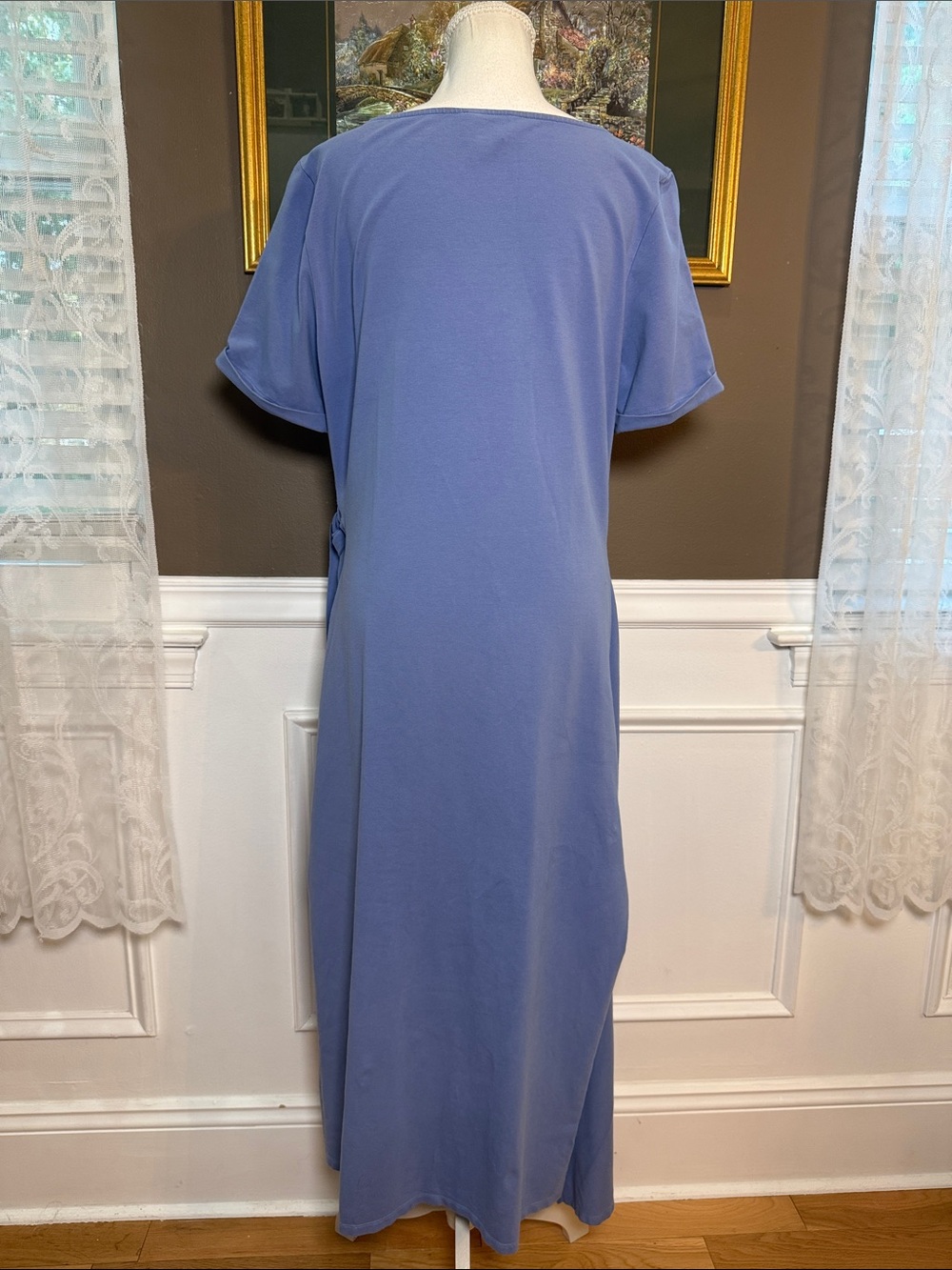Sézane Pippa Vintage Blue Organic Cotton Tie Midi Maxi Dress XXL Flawed - Picture 4 of 11